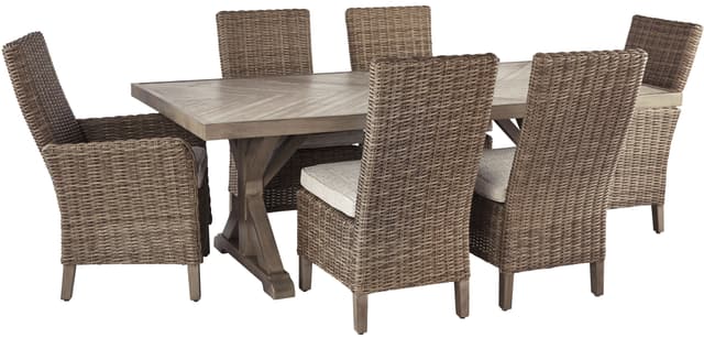 Signature Design by Ashley® Beachcroft Outdoor Beige Dining Table, 2 Side Chairs and 2 Arm Chairs-1