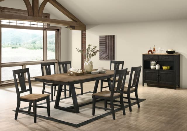 Intercon Harper Brushed Brown and Pecan Trestle Table with 6 Splat Back Chairs-0
