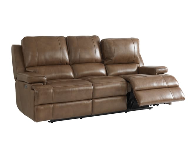Bassett® Furniture Power Reclining Leather Match Sofa with Power Lumbar-1