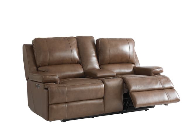 Bassett® Furniture Power Reclining Leather Match Loveseat with Power Lumbar-1