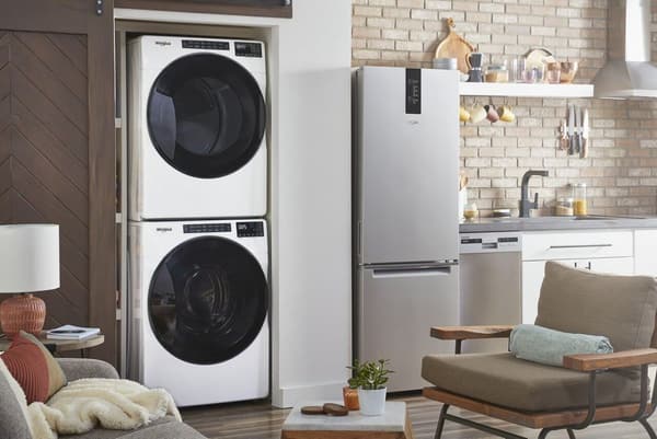 Laundry Room Showcasing a Whirlpool® 5.0 Cu. Ft. White Front Load Washer