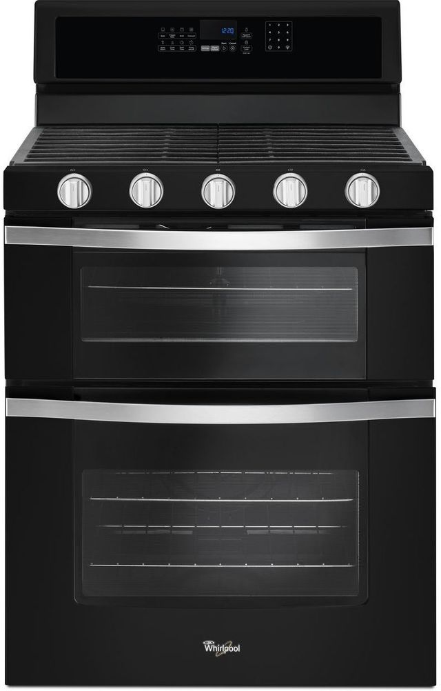 Whirlpool 30 Gas Built In Double Oven Black Ice Wgg745s0fe