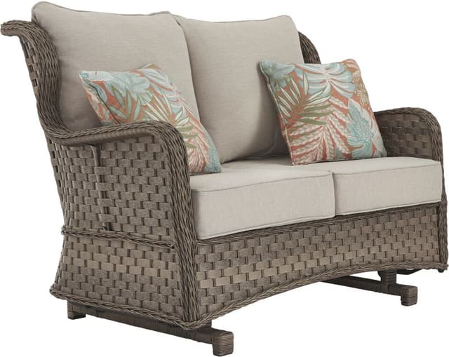 Signature Design by Ashley® Clear Ridge Light Brown Outdoor Glider Loveseat, 2 Chairs, and Cocktail Table-3