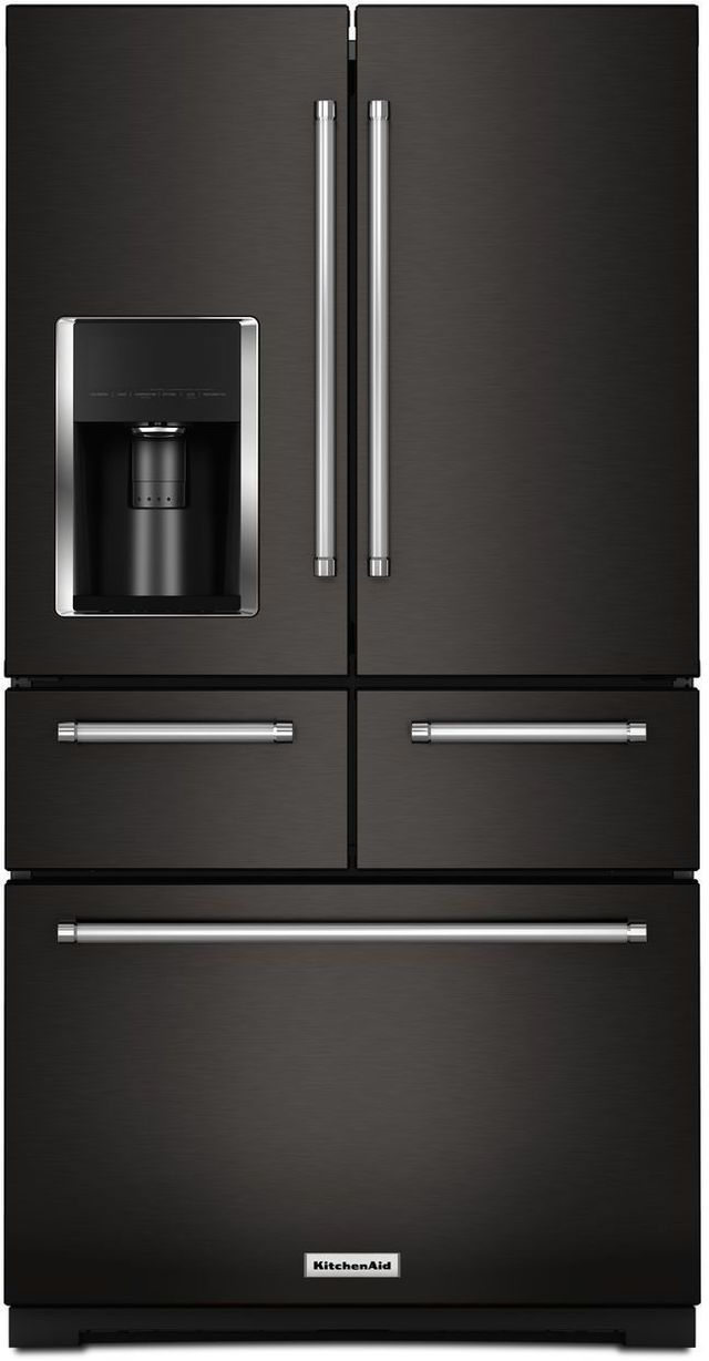 Kitchenaid 25 76 Cu Ft Black Stainless Steel With Printshield Finish French Door Refrigerator Krmf706ebs