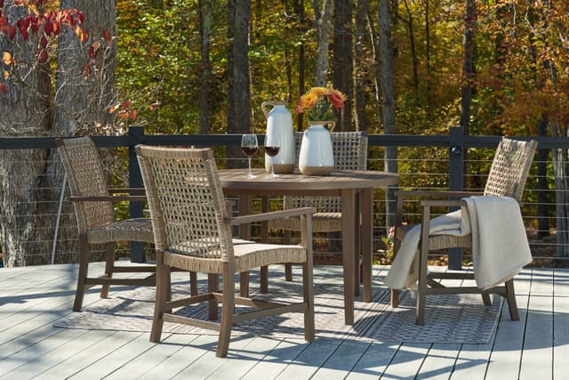 Signature Design by Ashley® Germalia Brown Outdoor Dining Table and 4 Arm Chairs-1
