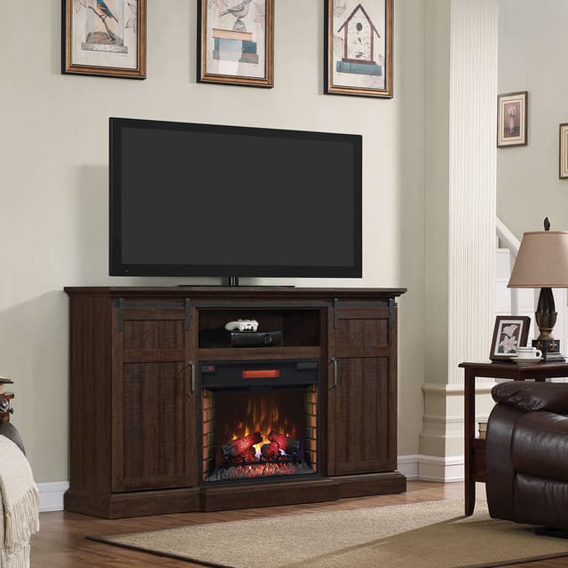 Classic Flame® Manning Saw Cut Espresso TV Stand with Fireplace Insert-1