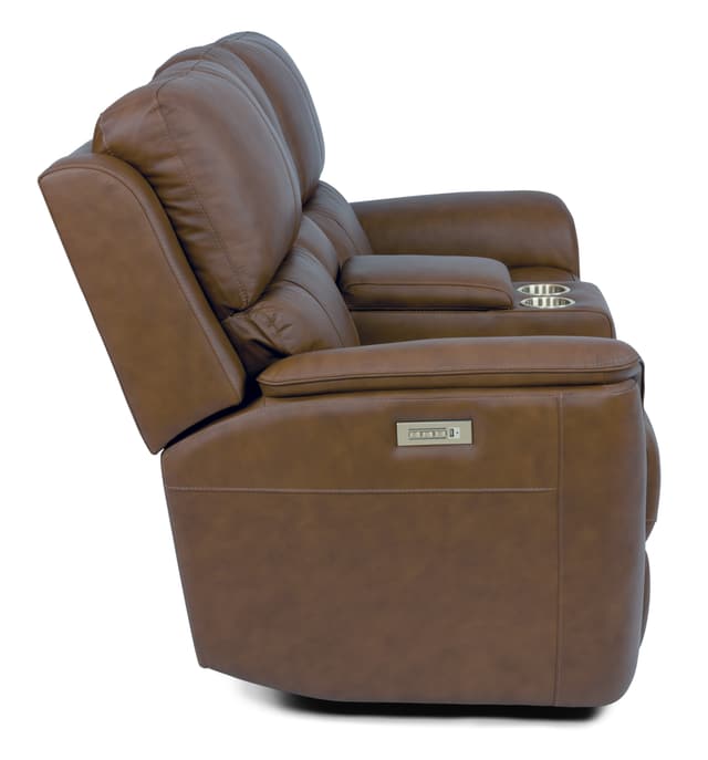 Flexsteel® Henry Brown Power Reclining Loveseat with Console & Power Headrests & Lumbar-3