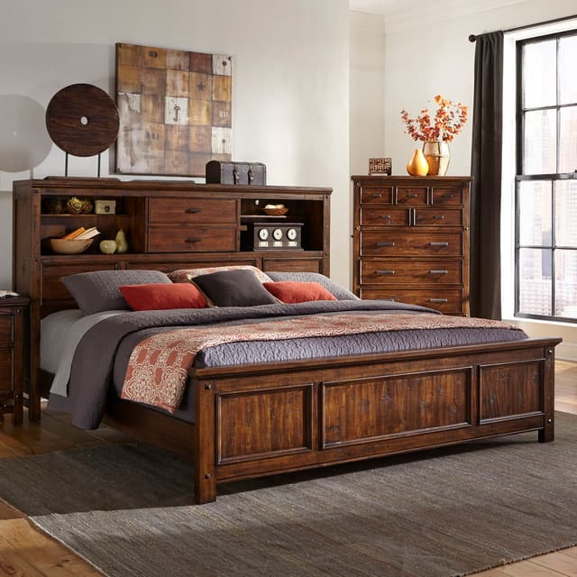 Intercon Wolf Creek Collection King Storage Bed with Bookcase Headboard-1