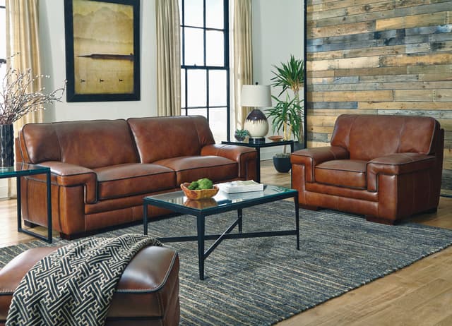 Simon Li™ Macco Stampede Chestnut Leather Ottoman-1