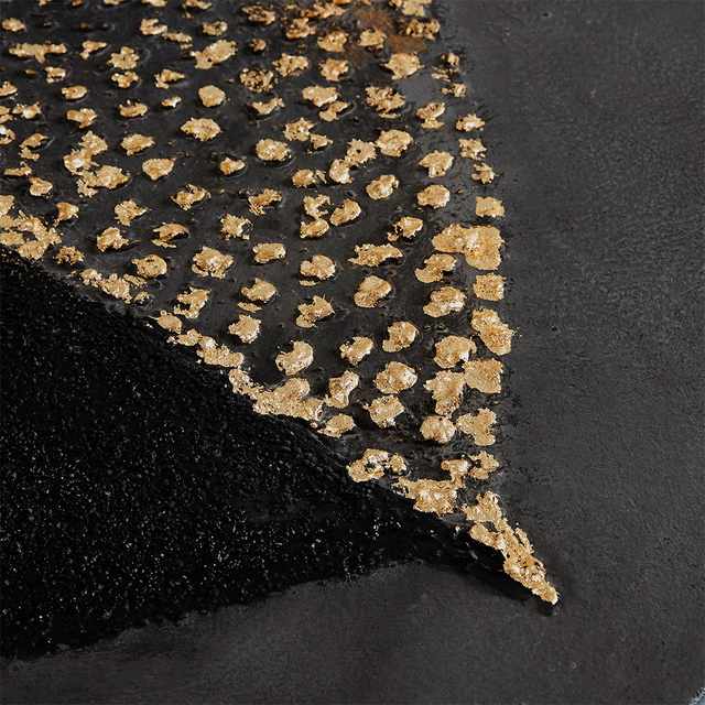 Olliix by Madison Park Charcoal Leaf Charcoal/Gold Heavy Textured Canvas with Gold Foil Embellishment-1