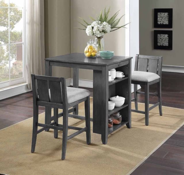 New Classic® Heston Gray 36" Storage Counter Table with 2 Chairs-0