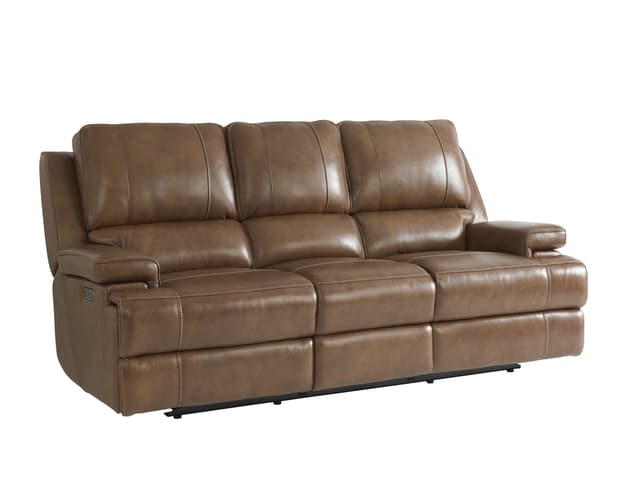 Bassett® Furniture Power Reclining Leather Match Sofa with Power Lumbar-0