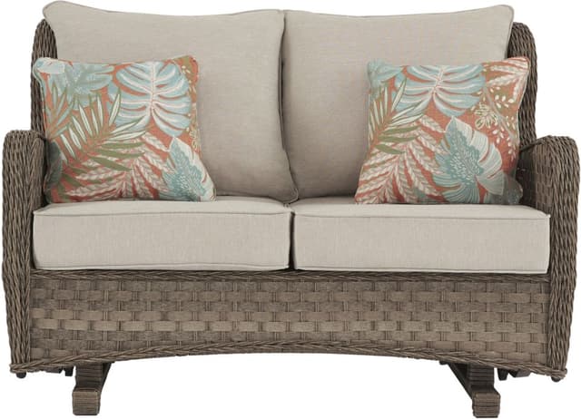 Signature Design by Ashley® Clear Ridge Light Brown Outdoor Glider Loveseat, 2 Chairs, and Cocktail Table-4