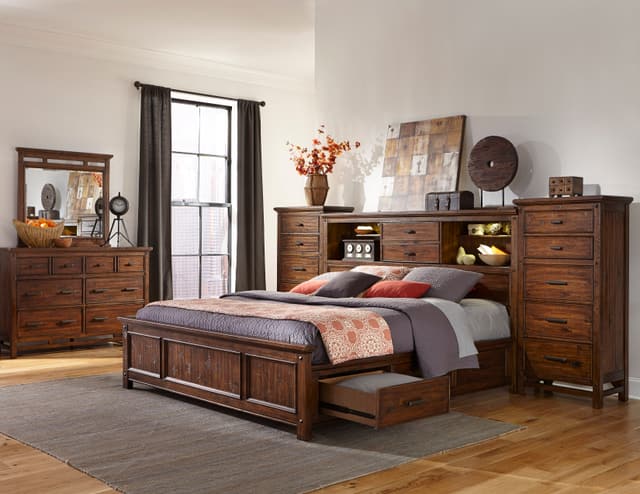 Intercon Wolf Creek Collection King Storage Bed with Bookcase Headboard-3