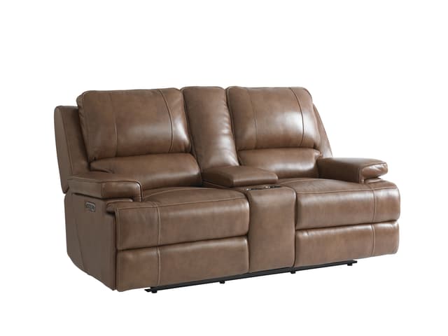 Bassett® Furniture Power Reclining Leather Match Loveseat with Power Lumbar-0