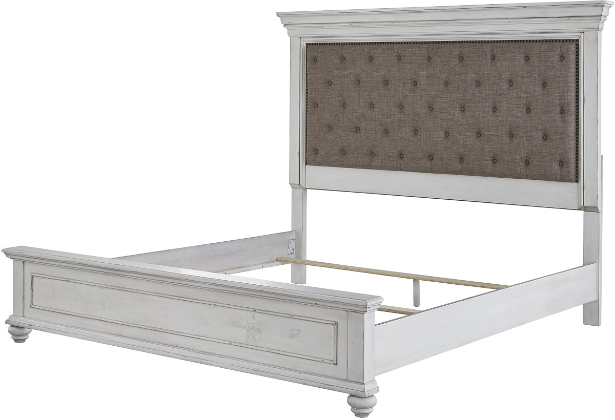 Benchcraft® Kanwyn Whitewash Upholstered King Panel Bed-B777B10 ...