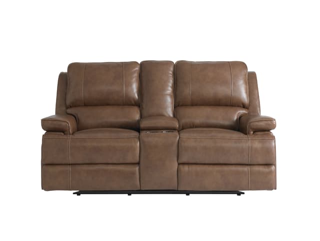 Bassett® Furniture Power Reclining Leather Match Loveseat with Power Lumbar-2