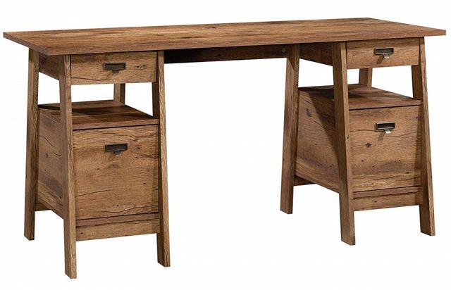 Sauder Trestle Vintage Oak Executive Desk 424127 Economy Furniture