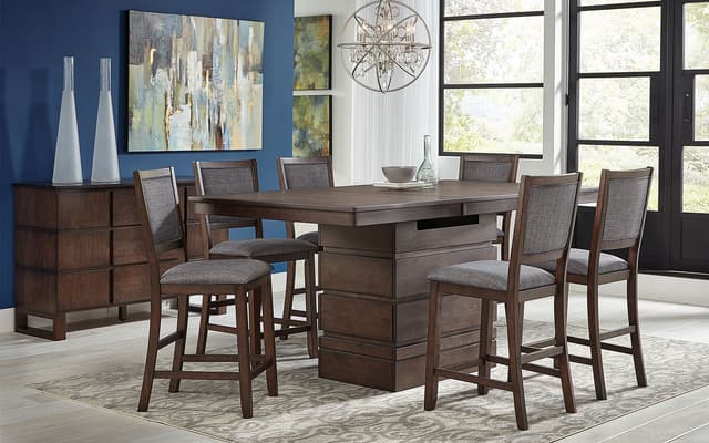 A-America® Chesney Falcon Brown High-Low Convertible Height Storage Table and 6 Stools-0