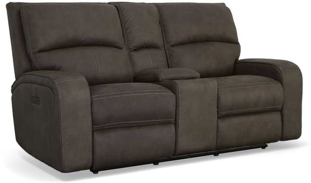 Flexsteel® Nirvana Grey Power Reclining Loveseat with Console and Power Headrests-0