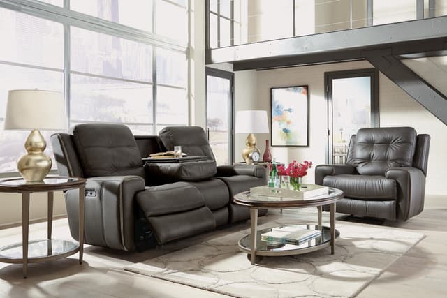 Flexsteel® Wicklow Gray Power Reclining Sofa in 326-70-3