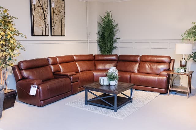 RUSSET LEATHER RECLINING SECTIONAL -0