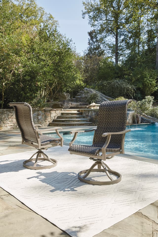 Signature Design by Ashley® Windon Barn Brown Rectangular Fire Pit Table and 4 Swivel Rocker Chairs-1