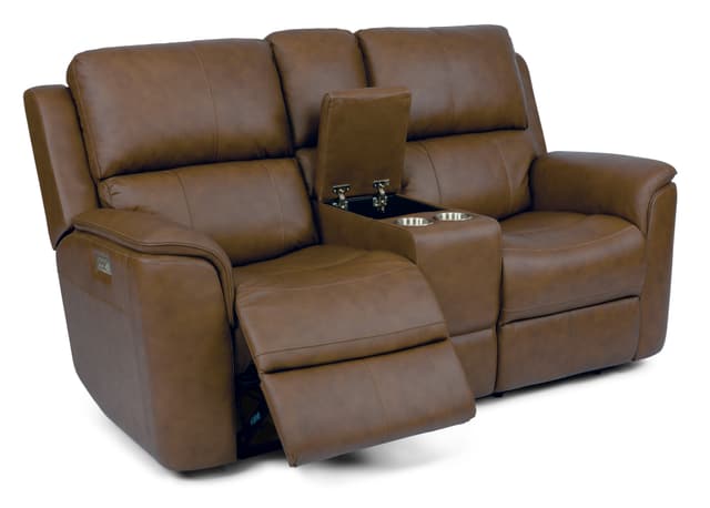 Flexsteel® Henry Brown Power Reclining Loveseat with Console & Power Headrests & Lumbar-2