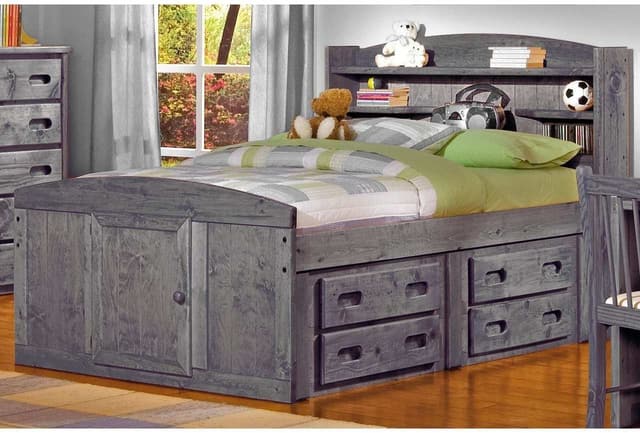 Trendwood Inc. Bunkhouse Palomino Driftwood Bookcase Full Youth Bed with 2 Underdressers-0