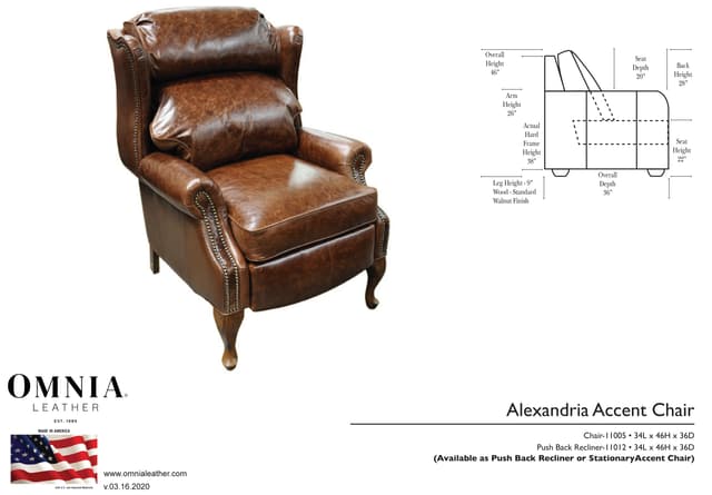 Omnia Leather Alexandria Traditional High Leg Recliner-3