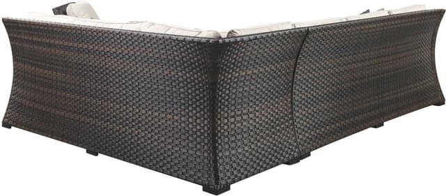 Signature Design by Ashley® Easy Isle Dark Brown/Beige Outdoor Sectional, Chair and Multi-Use Table-3