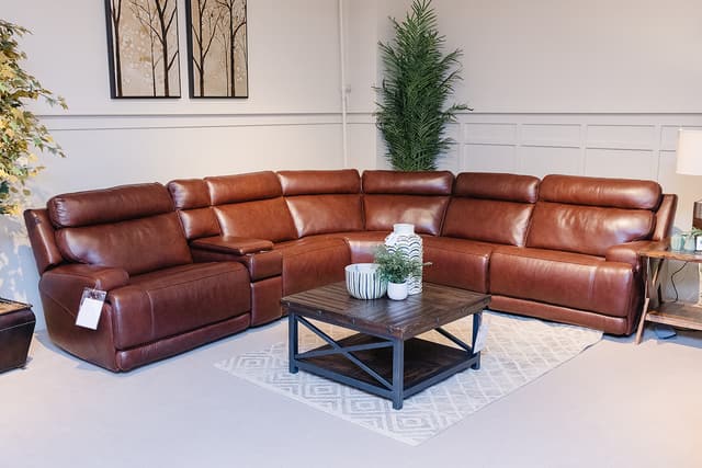 RUSSET LEATHER RECLINING SECTIONAL -1