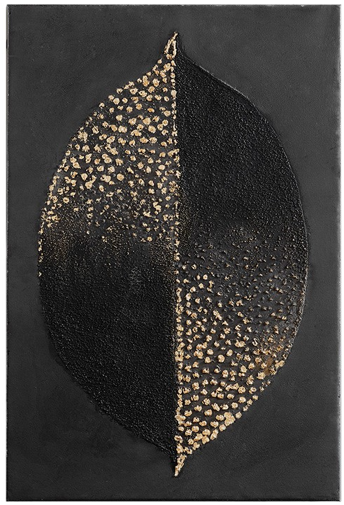 Olliix by Madison Park Charcoal Leaf Charcoal/Gold Heavy Textured Canvas with Gold Foil Embellishment-0