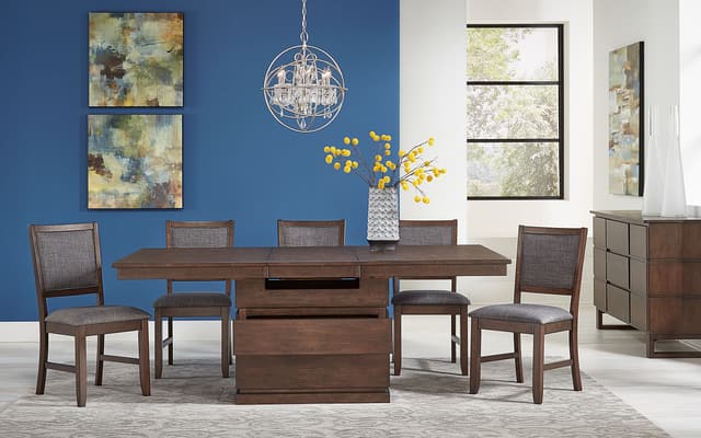 A-America® Chesney Falcon Brown High-Low Convertible Height Storage Table and 6 Stools-1