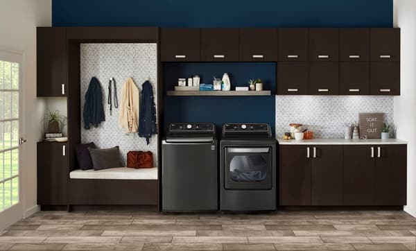 Laundry Room Featuring LG Black Steel Laundry Pair