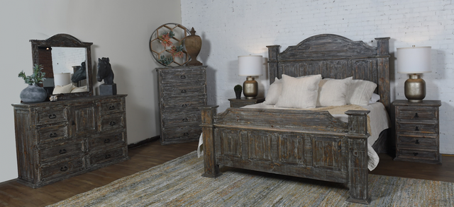 Vintage Furniture Titan 4 Piece Barnwood King Bedroom Set F Mic 605 Kbw Drbw Mirbw Nsbw