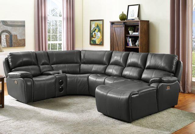 New Classic Lyra Grey 6 Piece Leather Sectional L2387 15lph Gry 17rh Gry 10 Gry 11ph Gry 42b Gry 40 Gry Blackmon Furniture