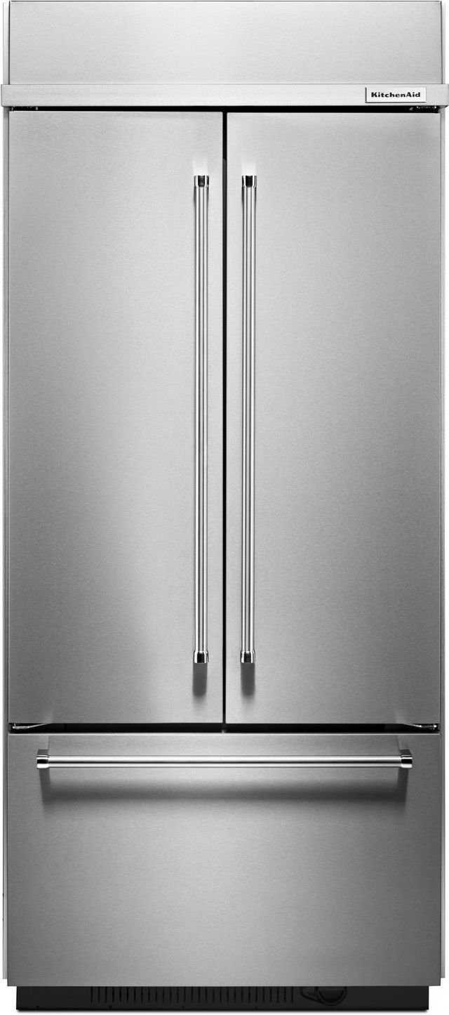 Kitchenaid 20 81 Cu Ft Stainless Steel Built In French Door Refrigerator Kbfn506ess