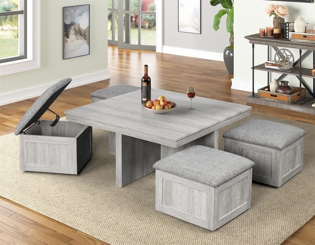 Elements International Uster Coffee Table with 4 Stools Set-1