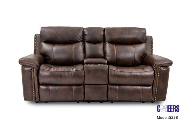 Cheers Brown Power Reclining Console Loveseat with Power Headrest-0