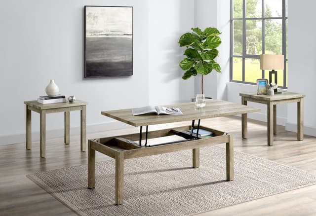Elements International 3 Piece Occasional Oak Lawn Living Room Table Set-0