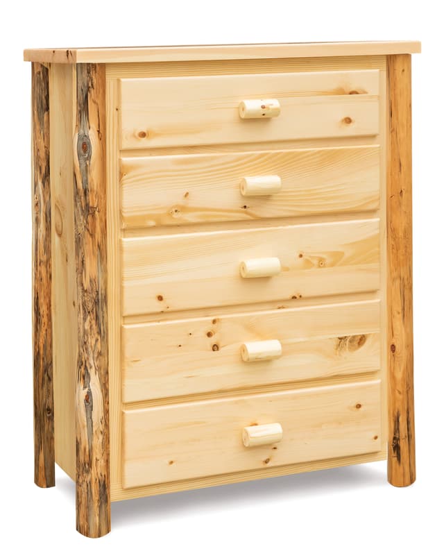 Fireside Log Furniture Amish Rustic Pine 5 Drawer Chest-0