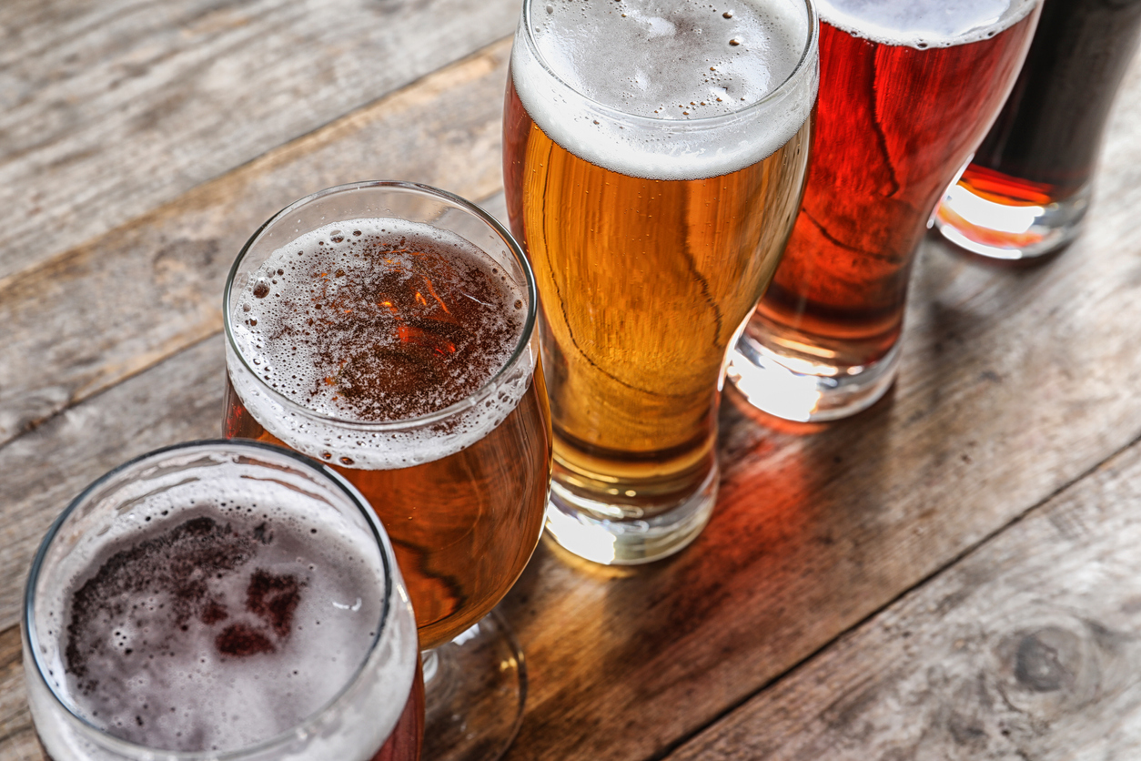 glasses of beer in a row