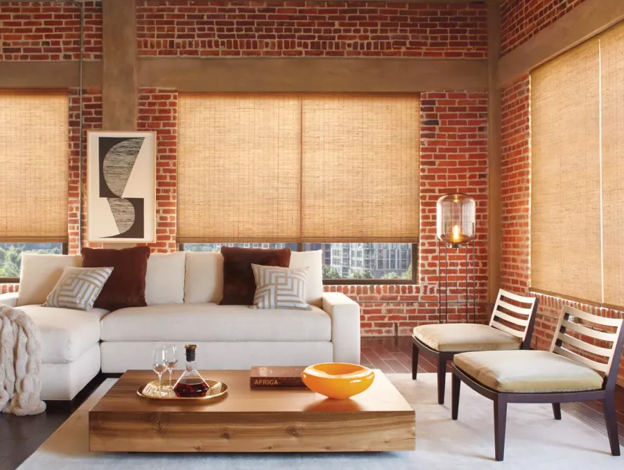 Woven Wood Drapes in a living room