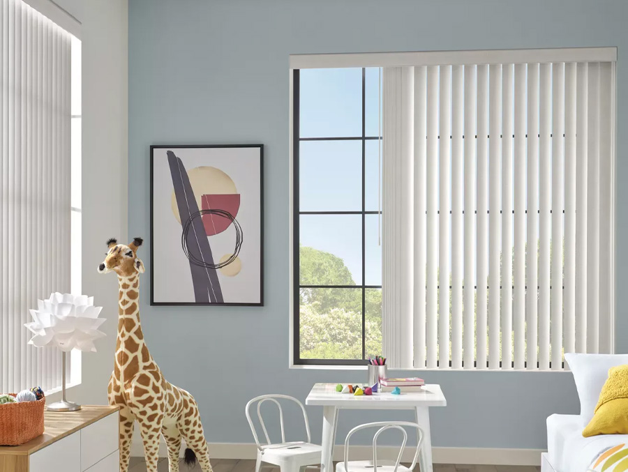 Vertical blinds in a bedroom