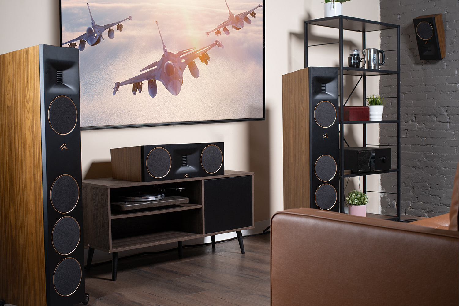 Motion XT Series speakers surrounding TV in living room