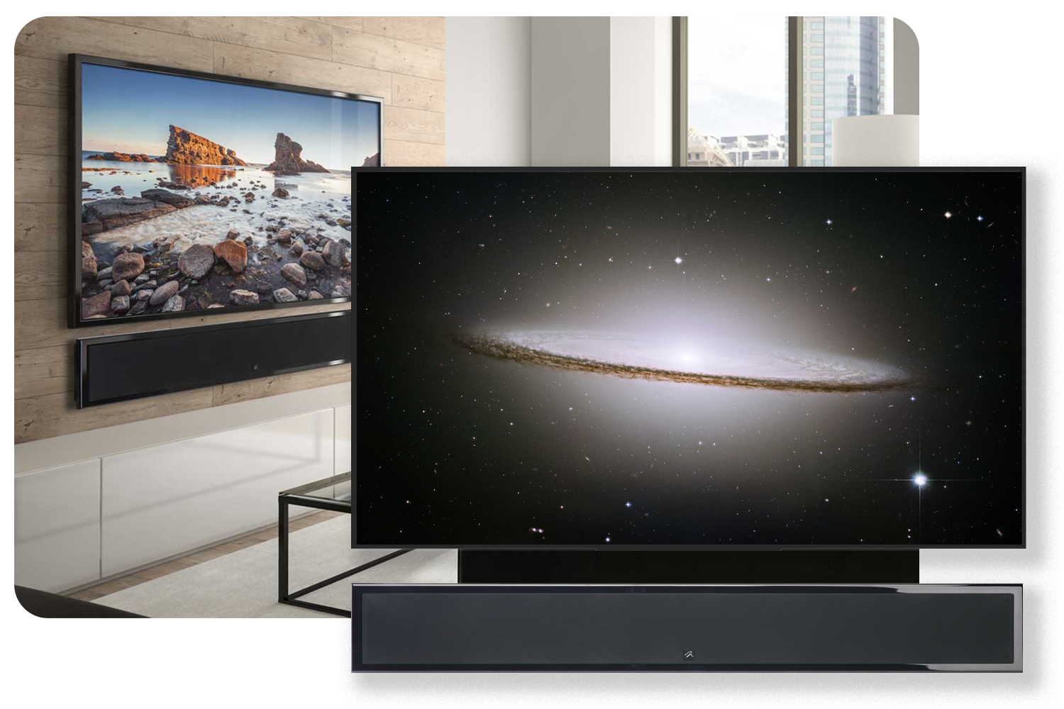 Motion SLM® X3 Soundbar (Passive) and TV mounted on living room wall