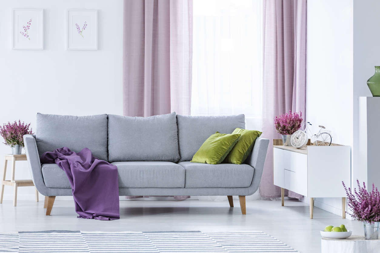 grey couch in living room