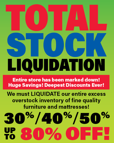 total stock liquidation - entire store has been marked down! huge savings! deepest discounts ever!