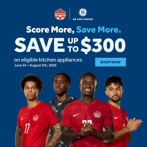 GE Appliances - Score More, Save More. Save up to $300 on eligible kitchen appliances. June 25th - August 5th, 2026. - Shop Now